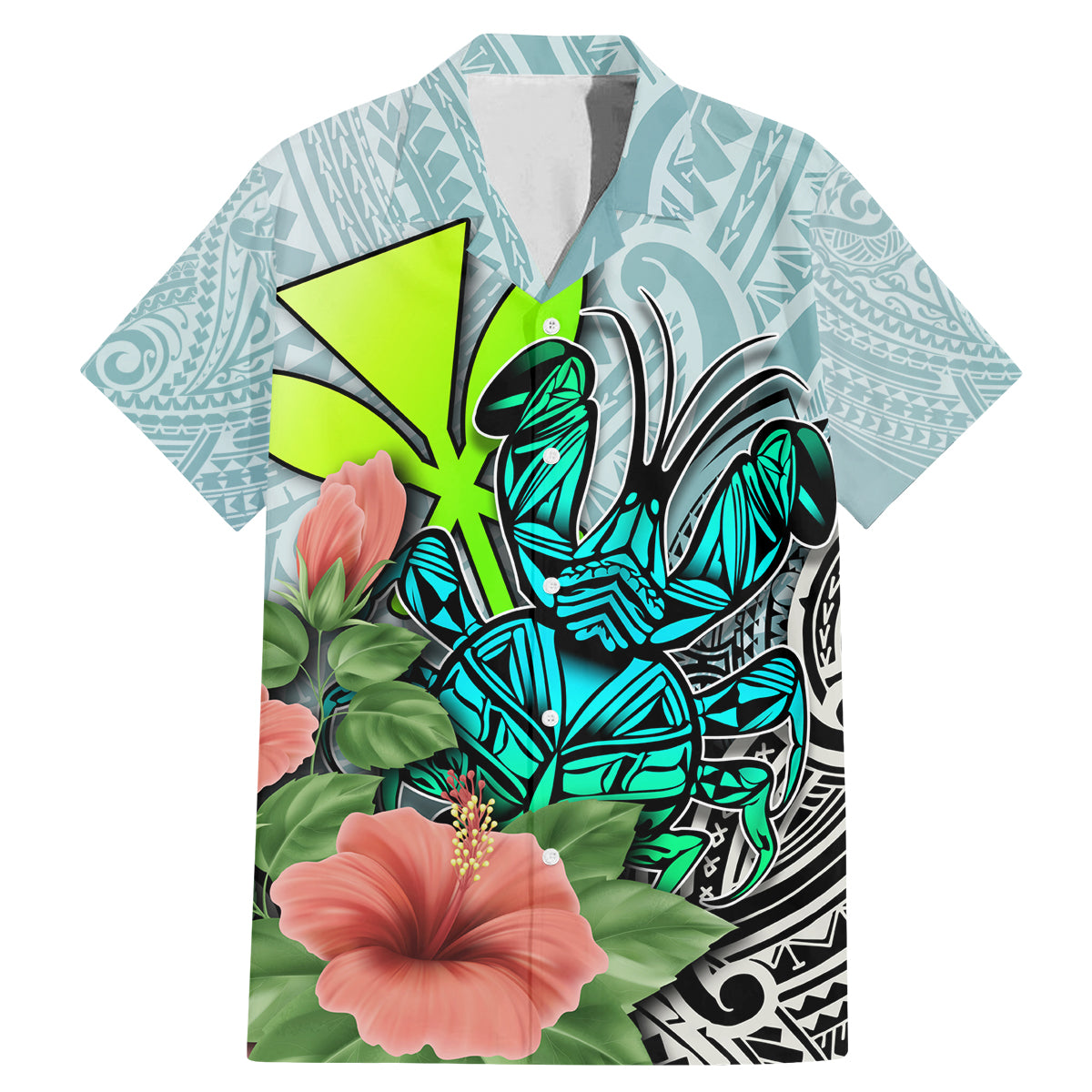 Polynesian Hawaii Family Matching Mermaid Dress and Hawaiian Shirt Kanaka with Crab Tribal tattoo TS04 Dad's Shirt - Short Sleeve Multicolor - Polynesian Pride