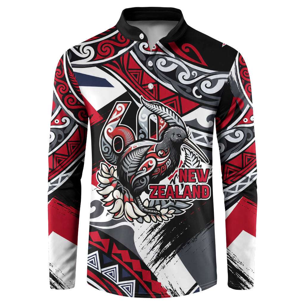 Personalized New Zealand 60th Birthday Button Sweatshirt Maori Tribal Patterns Kiwi Bird Silver Fern Flag Graphic Art TS04 Red Black - Polynesian Pride