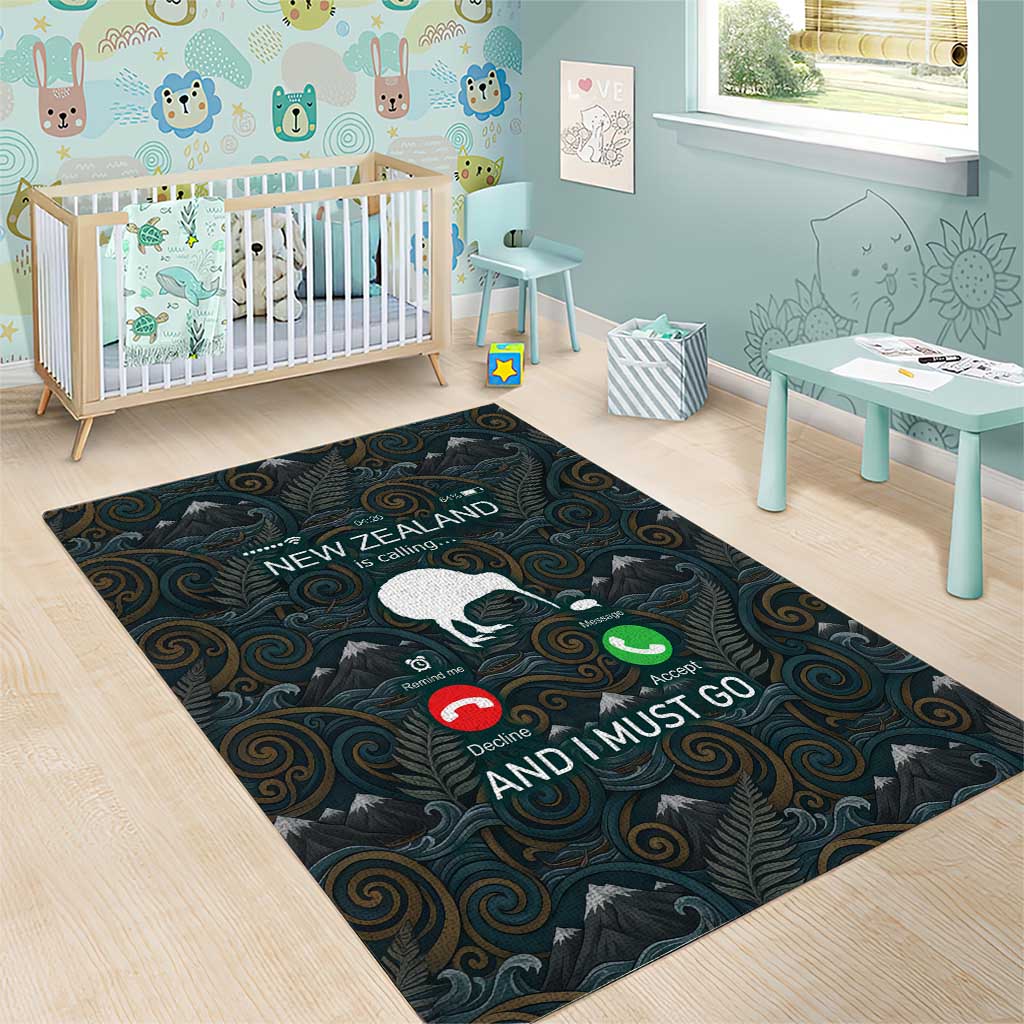New Zealand is Calling and I Must Go Area Rug Kiwi Bird Silhouette TS04 - Polynesian Pride