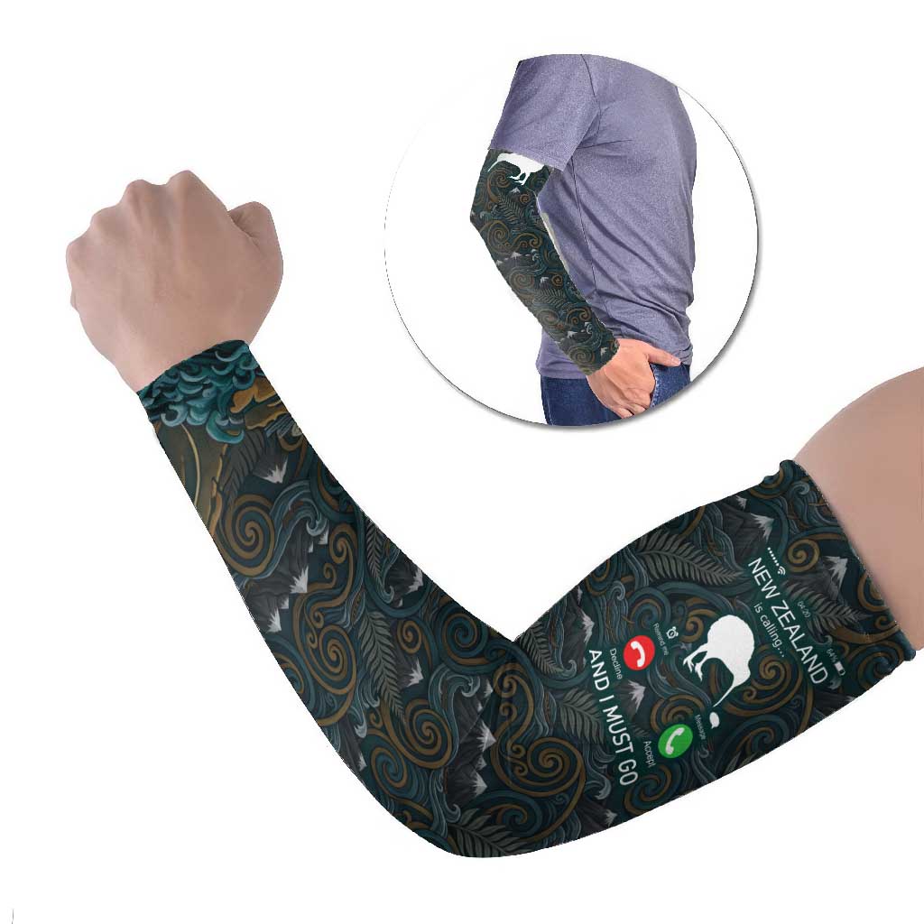 New Zealand is Calling and I Must Go Arm Sleeves Kiwi Bird Silhouette
