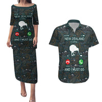 New Zealand is Calling and I Must Go Couples Matching Puletasi and Hawaiian Shirt Kiwi Bird Silhouette TS04 Multicolor - Polynesian Pride