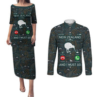New Zealand is Calling and I Must Go Couples Matching Puletasi and Long Sleeve Button Shirt Kiwi Bird Silhouette TS04 Multicolor - Polynesian Pride