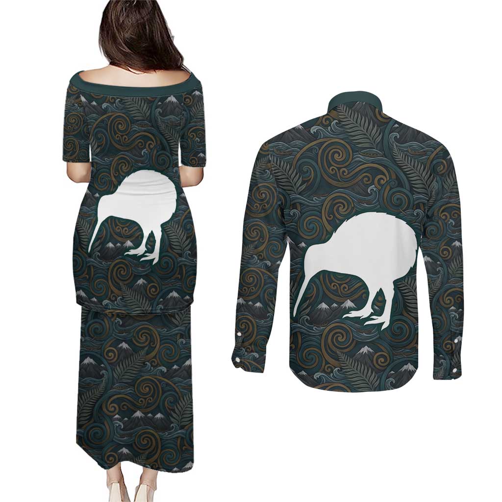 New Zealand is Calling and I Must Go Couples Matching Puletasi and Long Sleeve Button Shirt Kiwi Bird Silhouette TS04 - Polynesian Pride