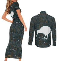 New Zealand is Calling and I Must Go Couples Matching Short Sleeve Bodycon Dress and Long Sleeve Button Shirt Kiwi Bird Silhouette TS04 - Polynesian Pride