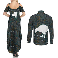 New Zealand is Calling and I Must Go Couples Matching Summer Maxi Dress and Long Sleeve Button Shirt Kiwi Bird Silhouette TS04 - Polynesian Pride