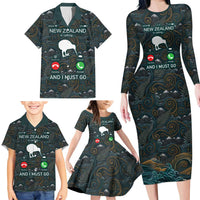 New Zealand is Calling and I Must Go Family Matching Long Sleeve Bodycon Dress and Hawaiian Shirt Kiwi Bird Silhouette TS04 - Polynesian Pride