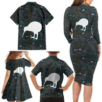 New Zealand is Calling and I Must Go Family Matching Long Sleeve Bodycon Dress and Hawaiian Shirt Kiwi Bird Silhouette TS04 - Polynesian Pride