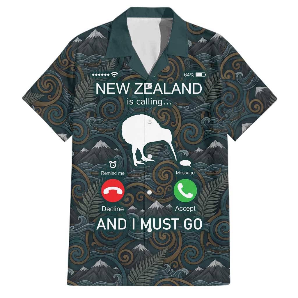 New Zealand is Calling and I Must Go Family Matching Long Sleeve Bodycon Dress and Hawaiian Shirt Kiwi Bird Silhouette TS04 Dad's Shirt - Short Sleeve Multicolor - Polynesian Pride