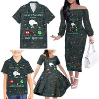 New Zealand is Calling and I Must Go Family Matching Off The Shoulder Long Sleeve Dress and Hawaiian Shirt Kiwi Bird Silhouette TS04 - Polynesian Pride
