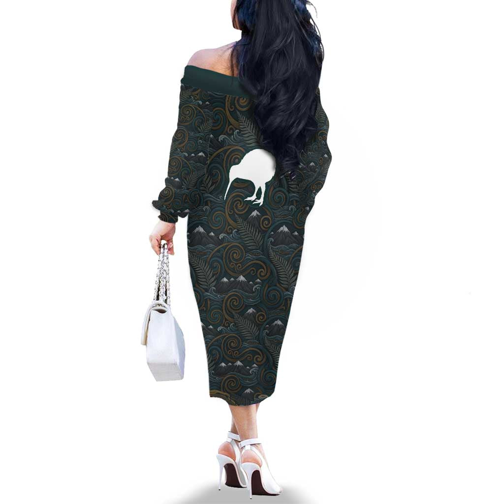 New Zealand is Calling and I Must Go Family Matching Off The Shoulder Long Sleeve Dress and Hawaiian Shirt Kiwi Bird Silhouette TS04 - Polynesian Pride