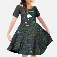 New Zealand is Calling and I Must Go Family Matching Short Sleeve Bodycon Dress and Hawaiian Shirt Kiwi Bird Silhouette TS04 Daughter's Dress Multicolor - Polynesian Pride
