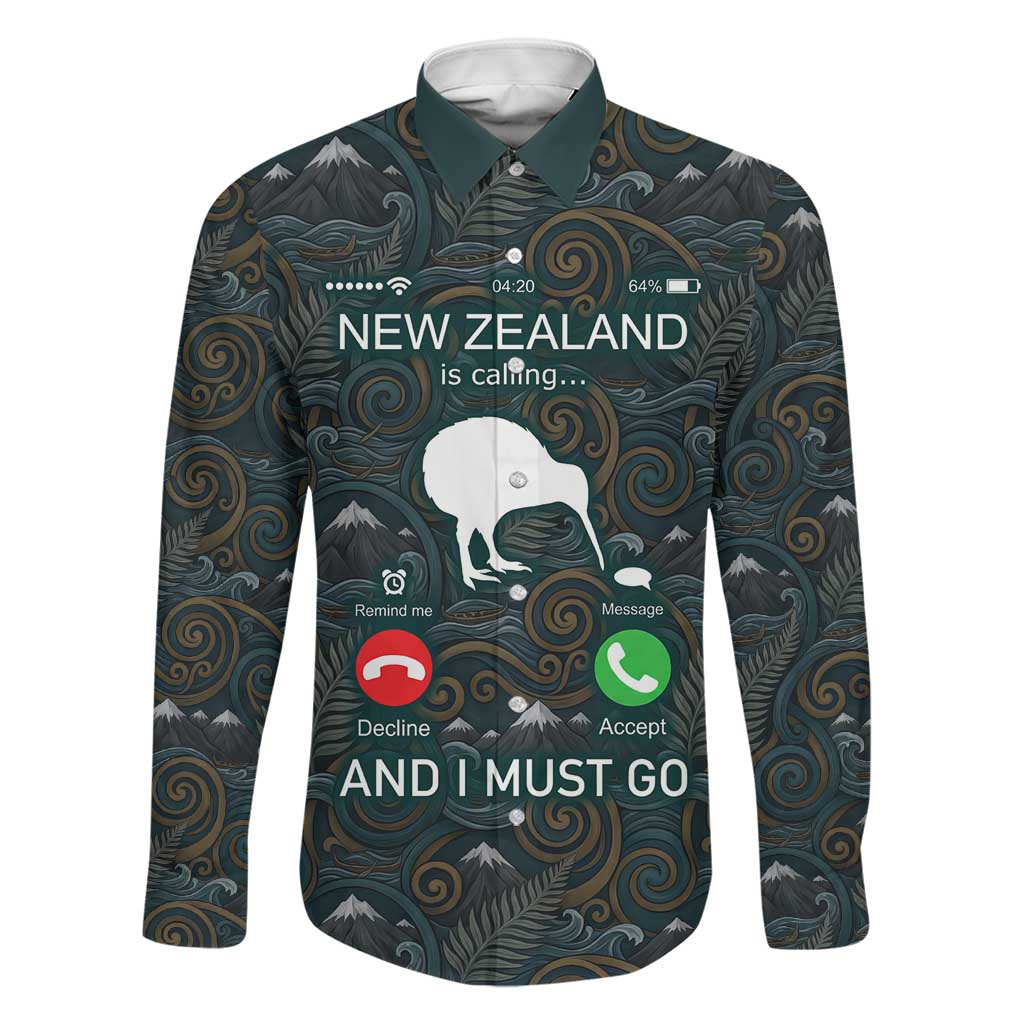 New Zealand is Calling and I Must Go Family Matching Short Sleeve Bodycon Dress and Hawaiian Shirt Kiwi Bird Silhouette TS04 Dad's Shirt - Long Sleeve Multicolor - Polynesian Pride