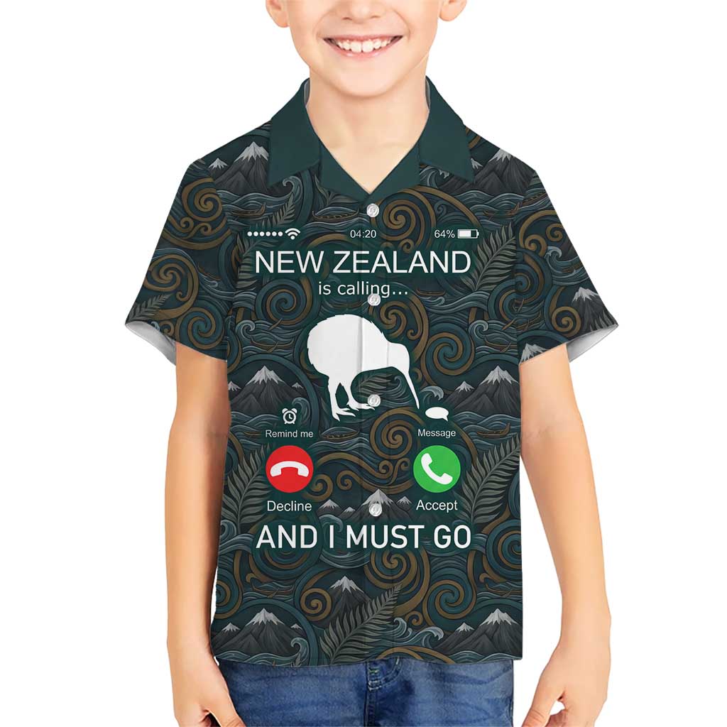 New Zealand is Calling and I Must Go Family Matching Short Sleeve Bodycon Dress and Hawaiian Shirt Kiwi Bird Silhouette TS04 Son's Shirt Multicolor - Polynesian Pride