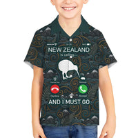 New Zealand is Calling and I Must Go Family Matching Tank Maxi Dress and Hawaiian Shirt Kiwi Bird Silhouette TS04 Son's Shirt Multicolor - Polynesian Pride