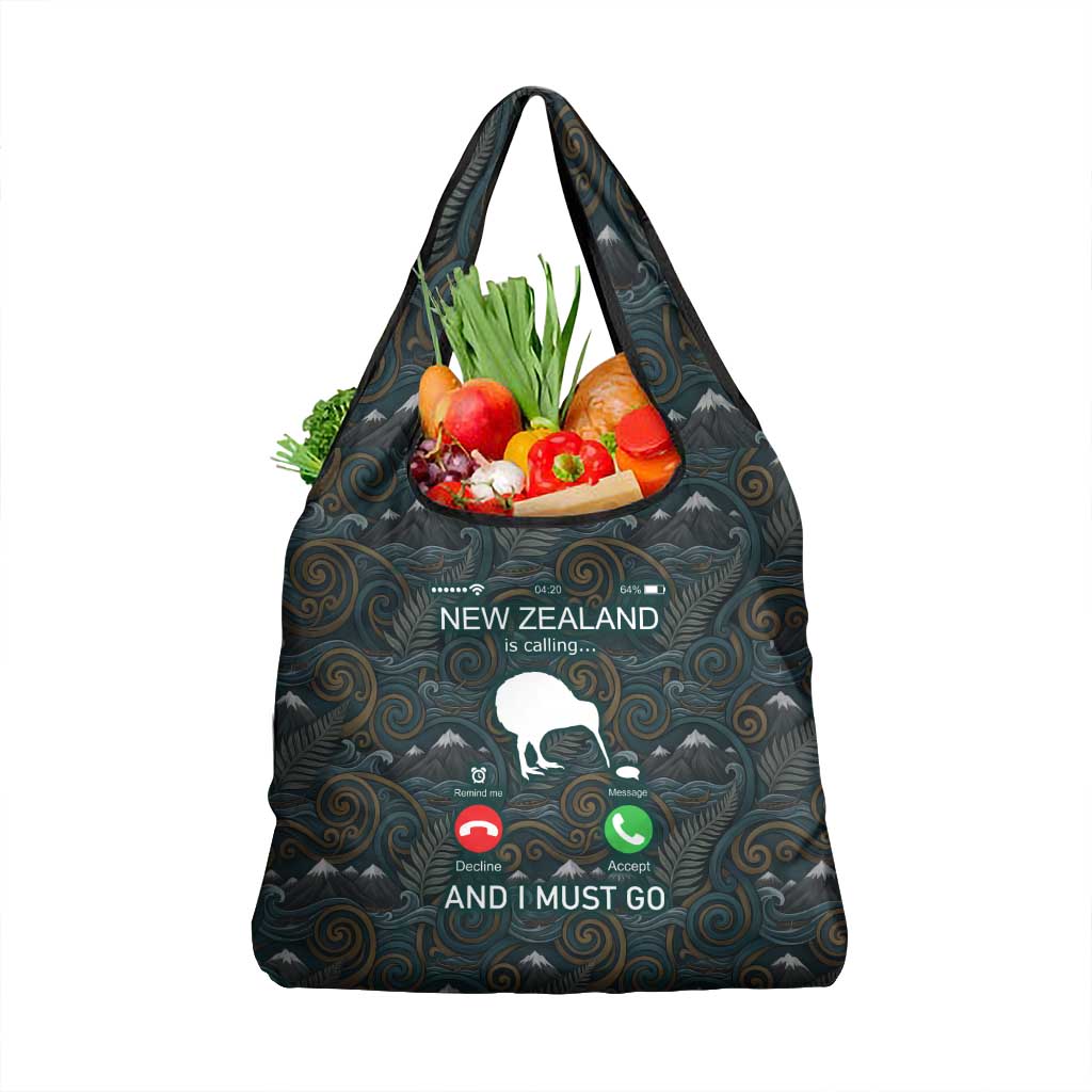 New Zealand is Calling and I Must Go Grocery Bag Kiwi Bird Silhouette