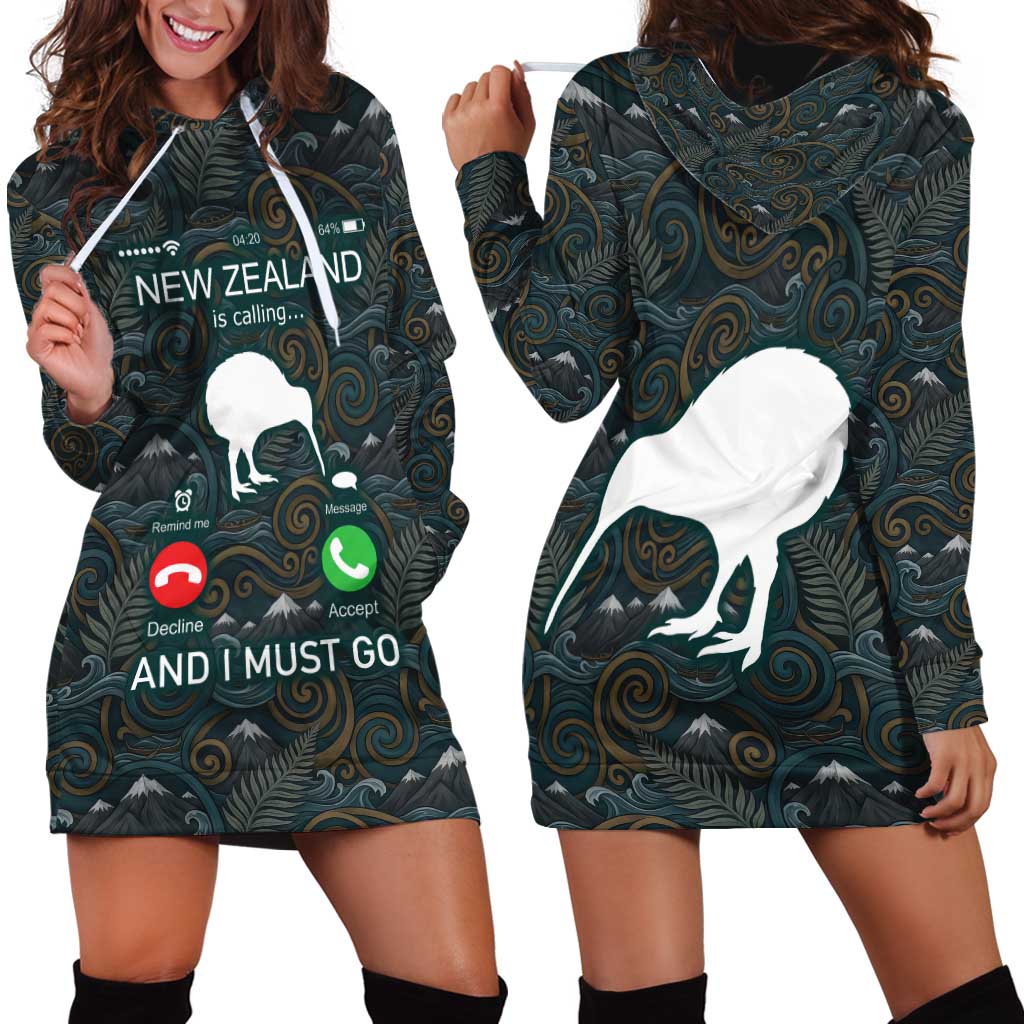 New Zealand is Calling and I Must Go Hoodie Dress Kiwi Bird Silhouette TS04 - Polynesian Pride