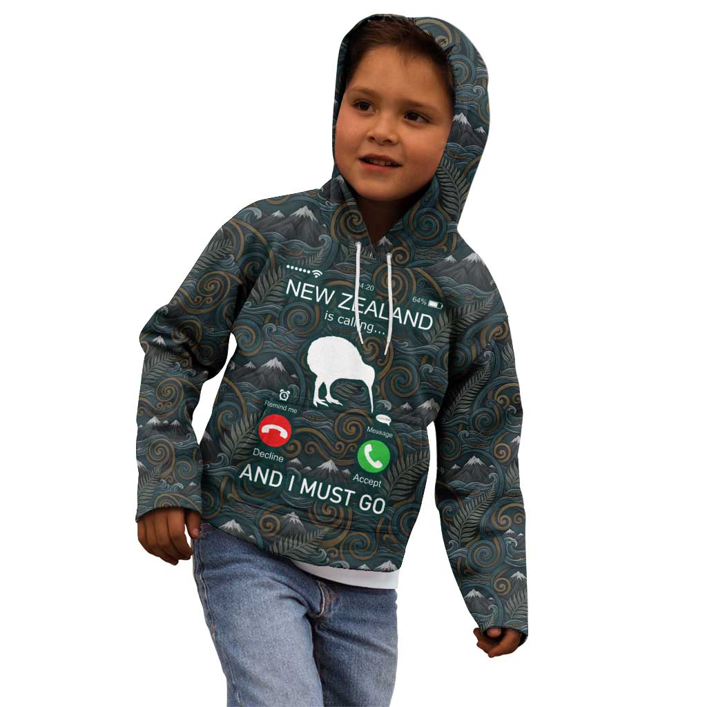 New Zealand is Calling and I Must Go Kid Hoodie Kiwi Bird Silhouette