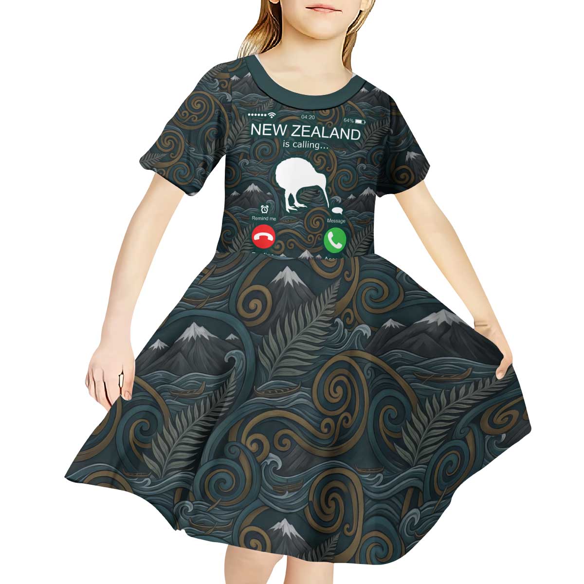 New Zealand is Calling and I Must Go Kid Short Sleeve Dress Kiwi Bird Silhouette TS04 - Polynesian Pride