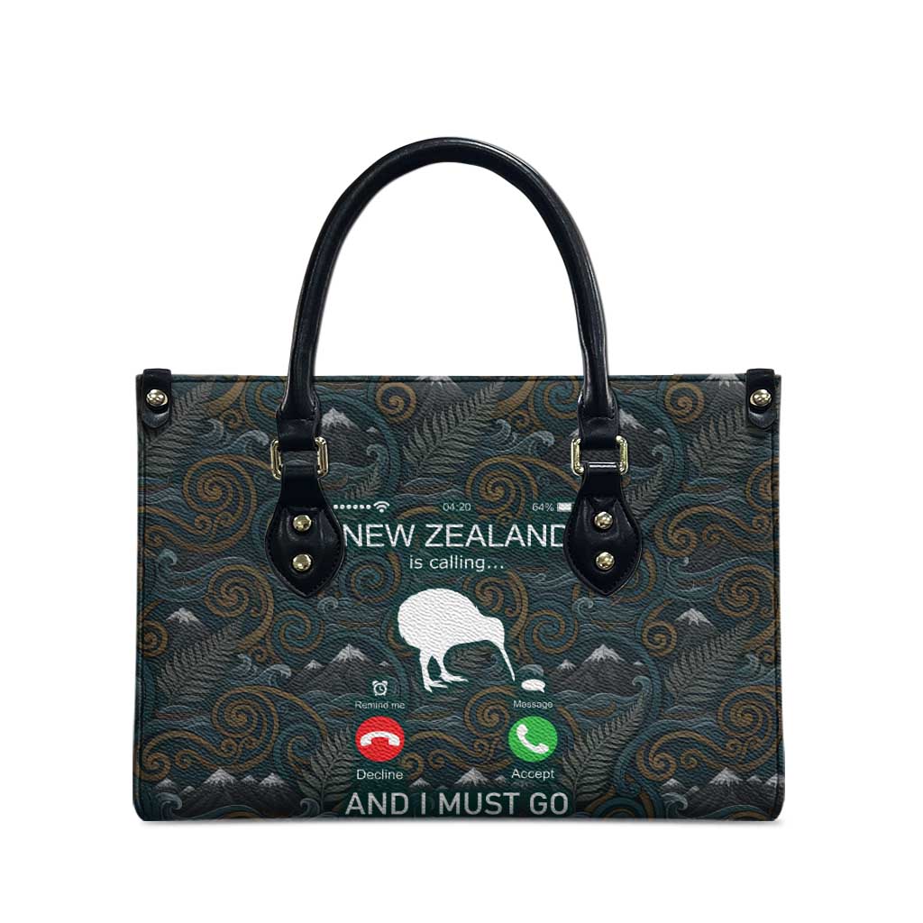 New Zealand is Calling and I Must Go Leather Bag Kiwi Bird Silhouette