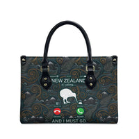 New Zealand is Calling and I Must Go Leather Bag Kiwi Bird Silhouette