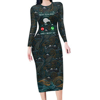 New Zealand is Calling and I Must Go Long Sleeve Bodycon Dress Kiwi Bird Silhouette TS04 Long Dress Multicolor - Polynesian Pride