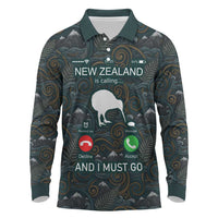 New Zealand is Calling and I Must Go Long Sleeve Polo Shirt Kiwi Bird Silhouette TS04 Multicolor - Polynesian Pride