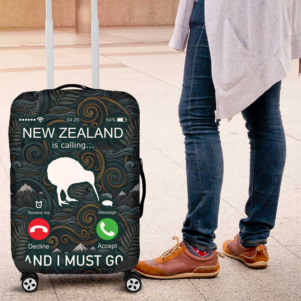 New Zealand is Calling and I Must Go Luggage Cover Kiwi Bird Silhouette