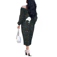 New Zealand is Calling and I Must Go Off The Shoulder Long Sleeve Dress Kiwi Bird Silhouette TS04 - Polynesian Pride