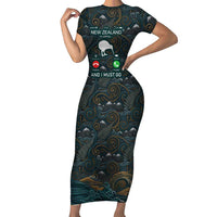 New Zealand is Calling and I Must Go Short Sleeve Bodycon Dress Kiwi Bird Silhouette TS04 Long Dress Multicolor - Polynesian Pride