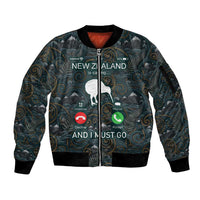 New Zealand is Calling and I Must Go Sleeve Zip Bomber Jacket Kiwi Bird Silhouette TS04 Unisex Multicolor - Polynesian Pride