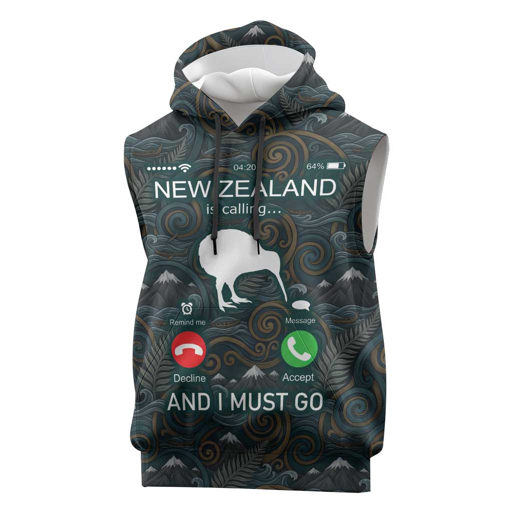 New Zealand is Calling and I Must Go Sleeveless Hoodie Kiwi Bird Silhouette TS04 Multicolor - Polynesian Pride