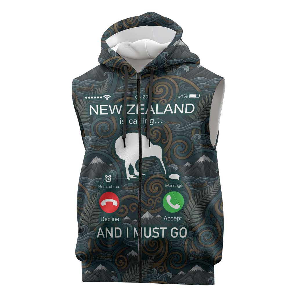 New Zealand is Calling and I Must Go Sleeveless Zip Hoodie Kiwi Bird Silhouette TS04 Multicolor - Polynesian Pride