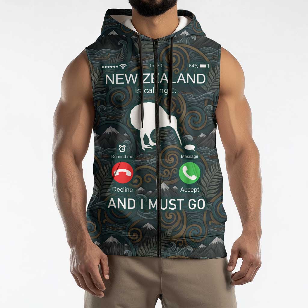 New Zealand is Calling and I Must Go Sleeveless Zip Hoodie Kiwi Bird Silhouette TS04 - Polynesian Pride