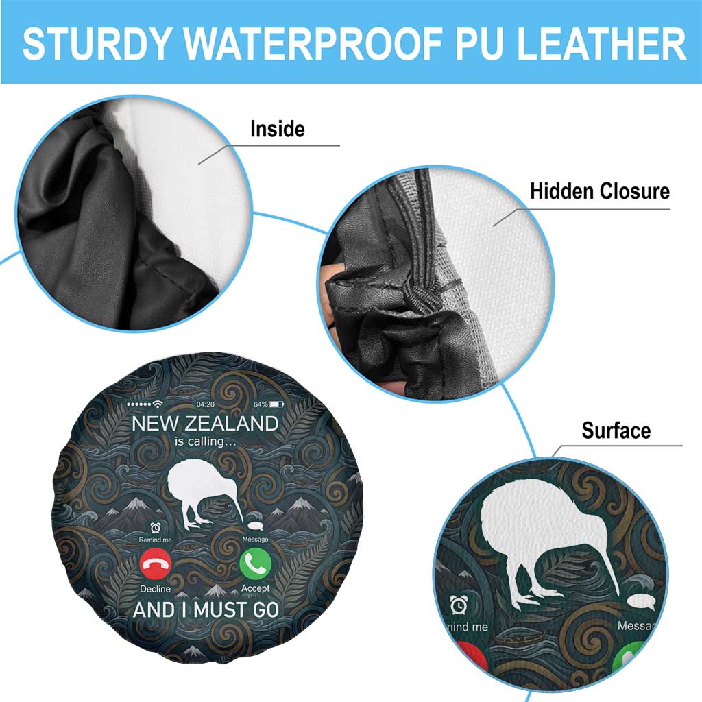 New Zealand is Calling and I Must Go Spare Tire Cover Kiwi Bird Silhouette