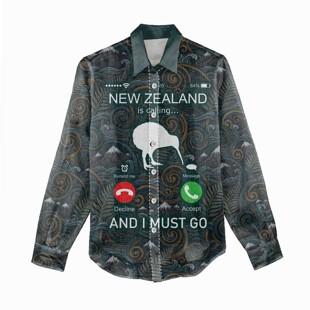 New Zealand is Calling and I Must Go Women Casual Shirt Kiwi Bird Silhouette TS04 - Polynesian Pride