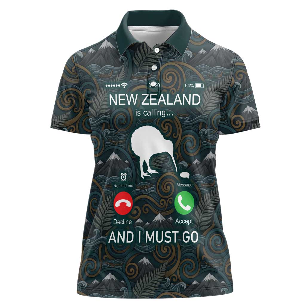 New Zealand is Calling and I Must Go Women Polo Shirt Kiwi Bird Silhouette TS04 Female Multicolor - Polynesian Pride