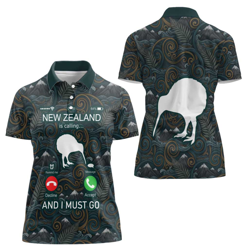 New Zealand is Calling and I Must Go Women Polo Shirt Kiwi Bird Silhouette TS04 - Polynesian Pride