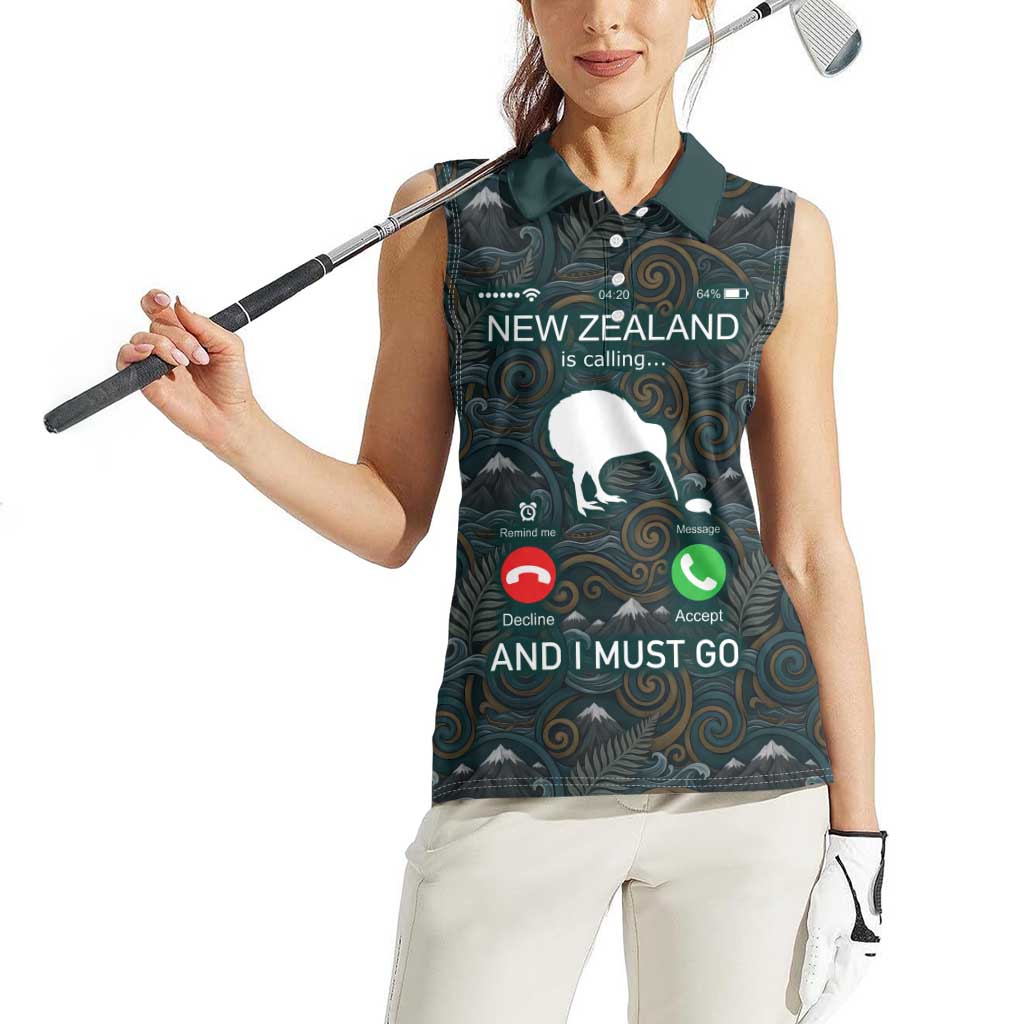 New Zealand is Calling and I Must Go Women Sleeveless Polo Shirt Kiwi Bird Silhouette TS04 - Polynesian Pride