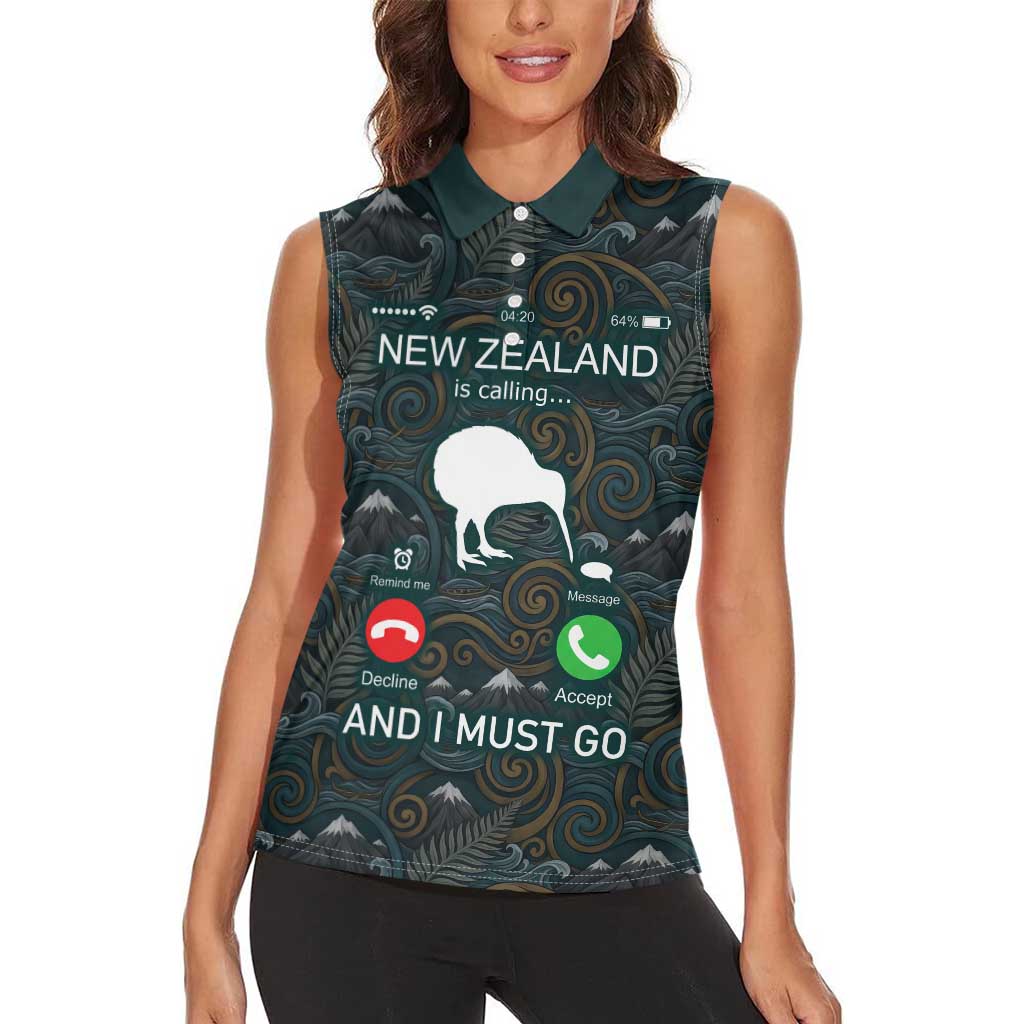 New Zealand is Calling and I Must Go Women Sleeveless Polo Shirt Kiwi Bird Silhouette TS04 - Polynesian Pride