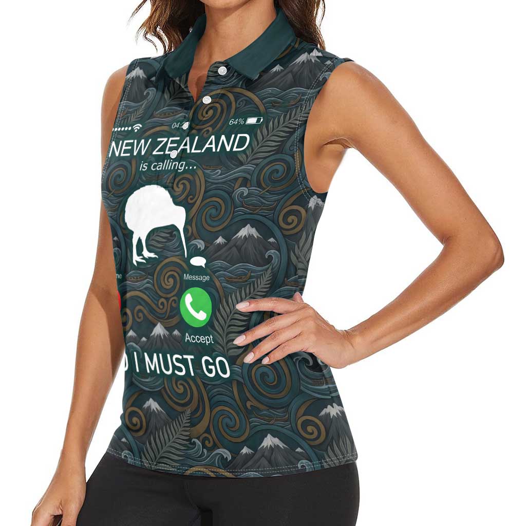 New Zealand is Calling and I Must Go Women Sleeveless Polo Shirt Kiwi Bird Silhouette TS04 - Polynesian Pride