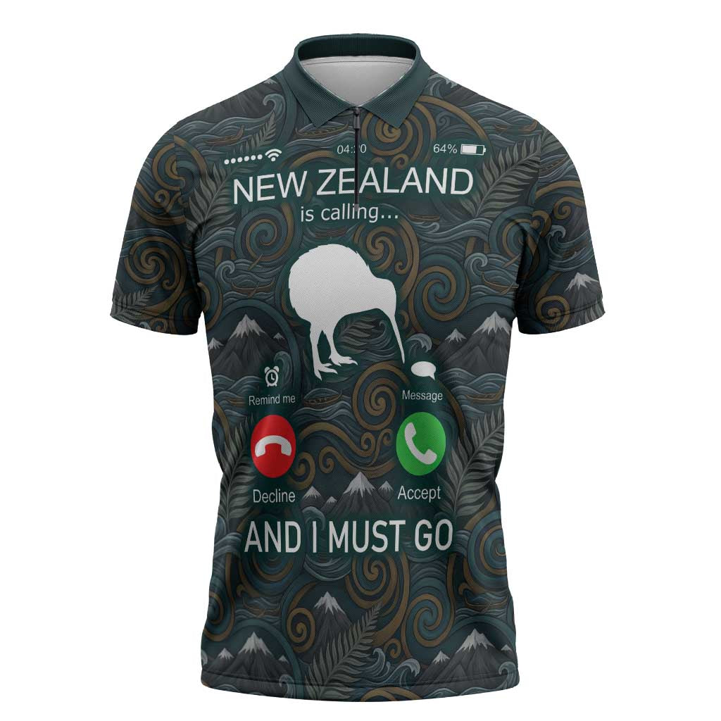 New Zealand is Calling and I Must Go Zipper Polo Shirt Kiwi Bird Silhouette TS04 Multicolor - Polynesian Pride