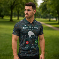 New Zealand is Calling and I Must Go Zipper Polo Shirt Kiwi Bird Silhouette TS04 - Polynesian Pride
