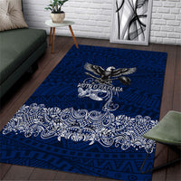 American Samoa Eagle Area Rug Sea Turtle Traditional Polynesian Tribal Tattoo TS04 Blue White - Polynesian Pride