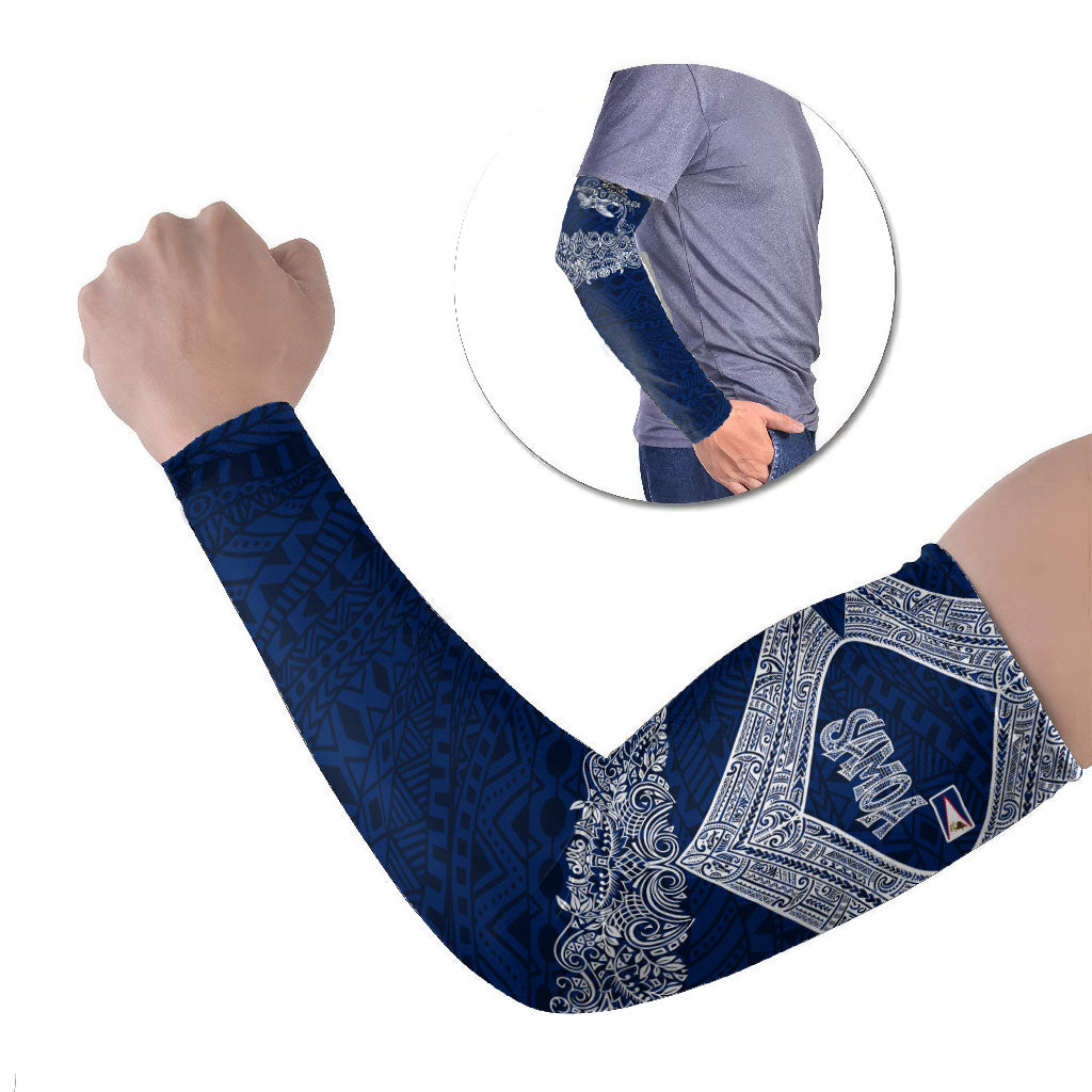 American Samoa Eagle Arm Sleeves Sea Turtle Traditional Polynesian Tribal Tattoo TS04 Set of 2 Blue White - Polynesian Pride