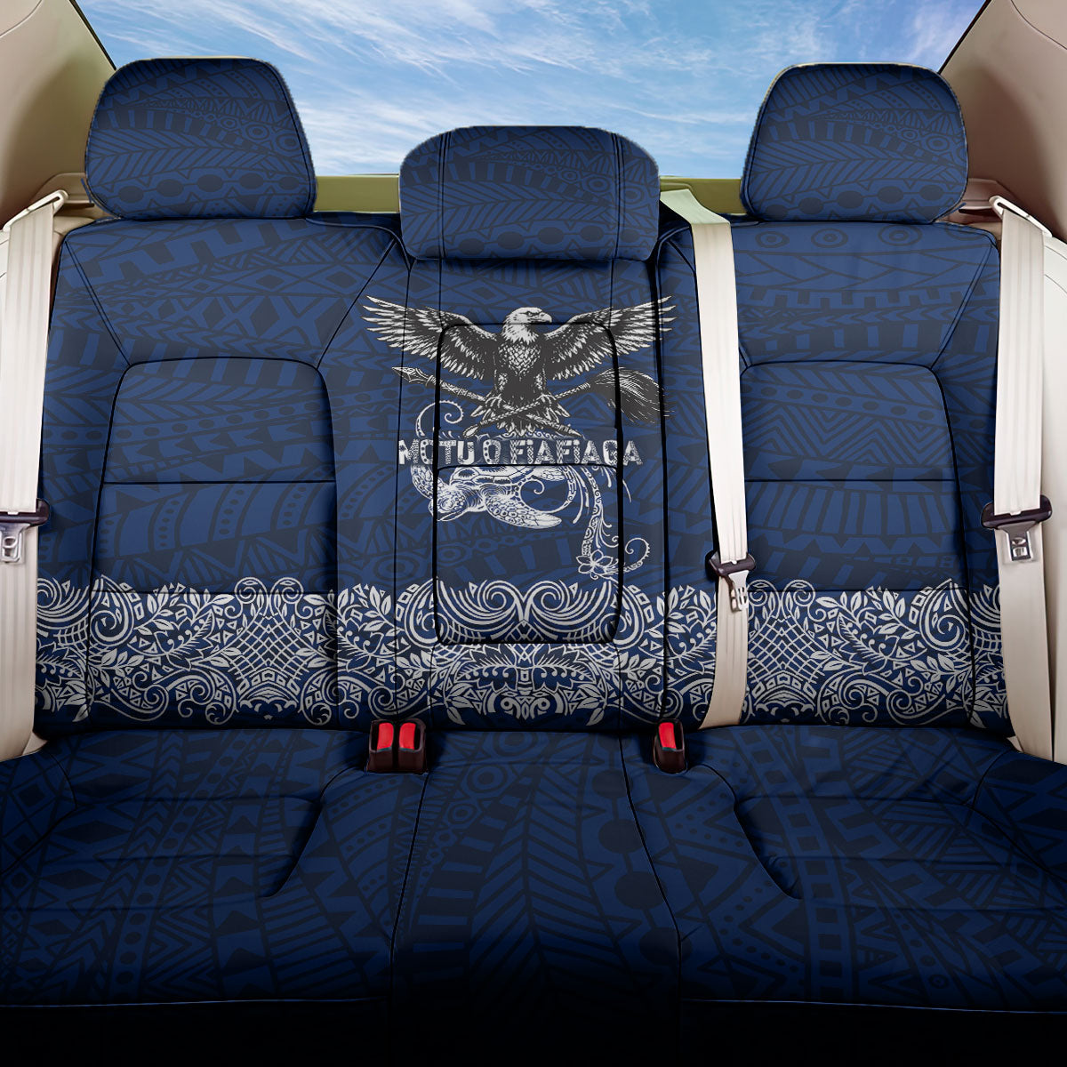 American Samoa Eagle Back Car Seat Cover Sea Turtle Traditional Polynesian Tribal Tattoo TS04 One Size Blue White - Polynesian Pride