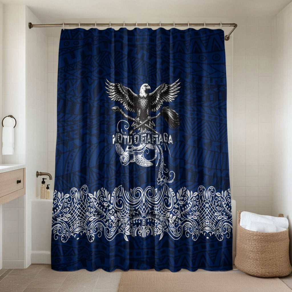 American Samoa Eagle Bathroom Set Sea Turtle Traditional Polynesian Tribal Tattoo TS04 Shower Curtain Only Blue White - Polynesian Pride
