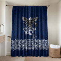 American Samoa Eagle Bathroom Set Sea Turtle Traditional Polynesian Tribal Tattoo TS04 Shower Curtain Only Blue White - Polynesian Pride