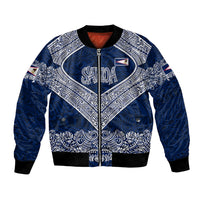 American Samoa Eagle Bomber Jacket Sea Turtle Traditional Polynesian Tribal Tattoo TS04 Unisex Blue White - Polynesian Pride