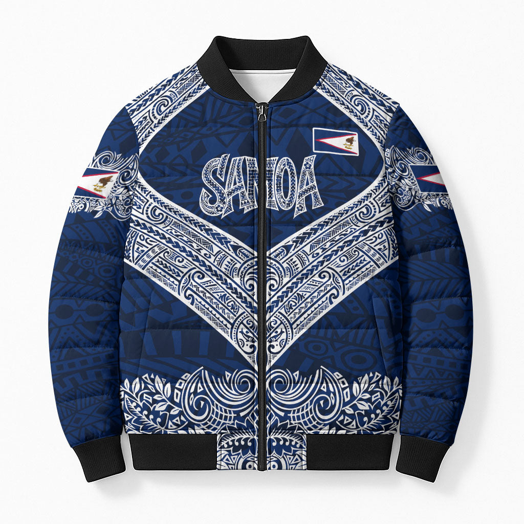 American Samoa Eagle Bomber Puffer Jacket Sea Turtle Traditional Polynesian Tribal Tattoo TS04 Unisex Blue White - Polynesian Pride