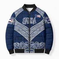 American Samoa Eagle Bomber Puffer Jacket Sea Turtle Traditional Polynesian Tribal Tattoo TS04 Unisex Blue White - Polynesian Pride